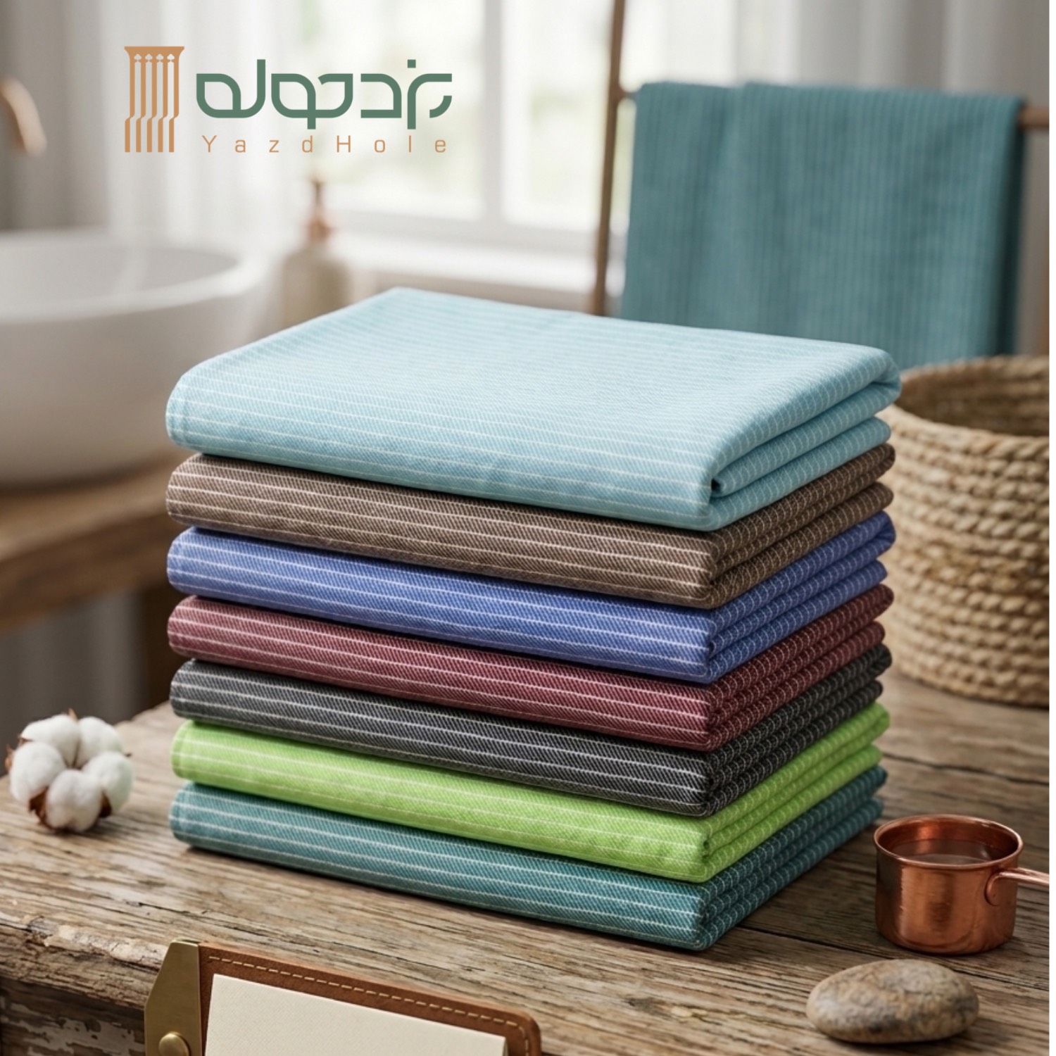 حوله دستی نخی سنتی یزدی سایز 50*80 طرح دیپلمات 