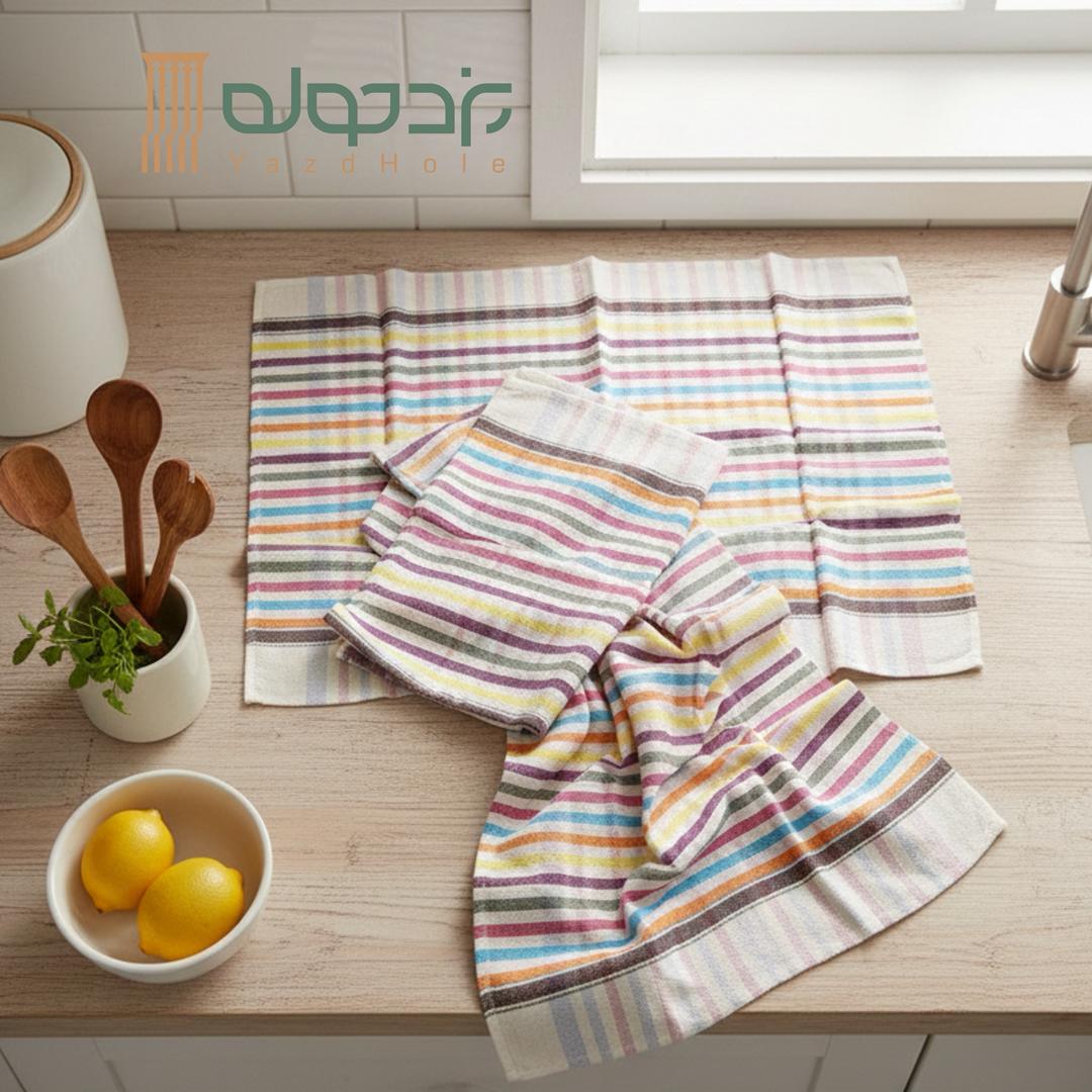 دستمال نخی یزدی 2 تایی 50*50 شطرنجی رنگی