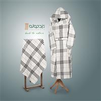 حوله تنپوش نخی سنتی یزدی طرح چهارخونه فلورا سفید (صادراتی)