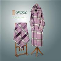 حوله تنپوش نخی سنتی یزدی طرح چهارخونه فلورا بنفش (صادراتی)