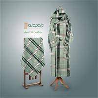 حوله تنپوش نخی سنتی یزدی طرح چهارخونه فلورا سبز یشمی (صادراتی)